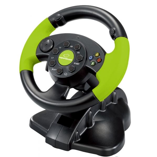 Volan gaming cu pedale, Esperanza, Xbox360, PS3, PC, Negru/Verde (EG104)-0