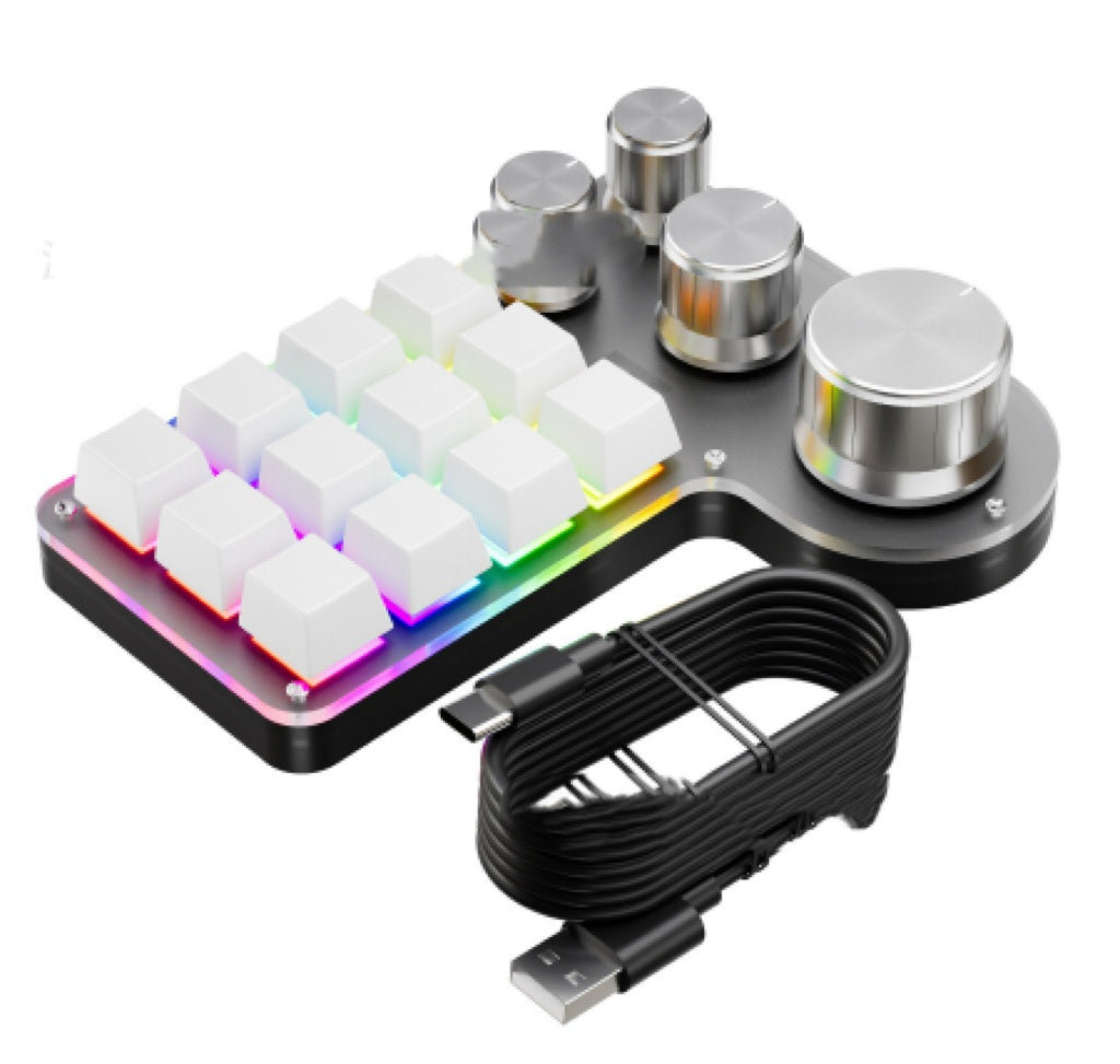 Color: White, Model: USB - 3-die 12-key 4-knob Custom Mechanical Keypad