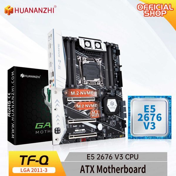 HUANANZHI TF Q LGA 2011-3 Motherboard with XEON E5 2676 V3 support DDR3 DDR4 RECC memory combo kit set NVME SATA USB ATX