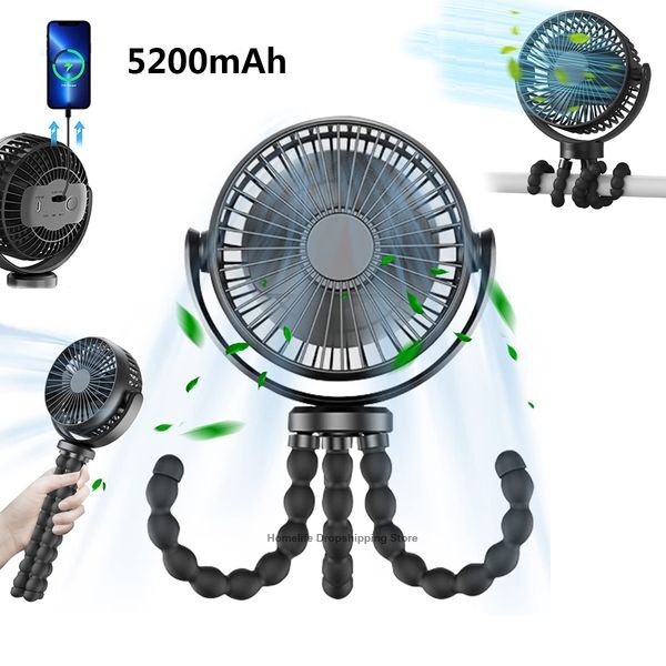 5200mAh Battery Powered Handheld Fan Portable Baby Stroller Fan 360?Rotate Rechargeable Mini Clip on Fan with Flexible Tripod for Car Seat Travel
