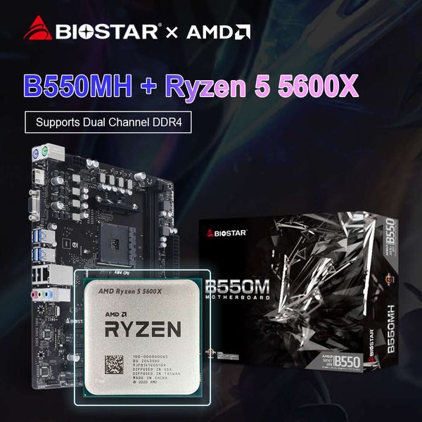 BIOSTAR New B550MH AMD B550M Gaming Motherboard + AMD Ryzen 5 5600X R5 5600X CPU Processor M.2 Nvme Sata3 AM4 socket placa mae