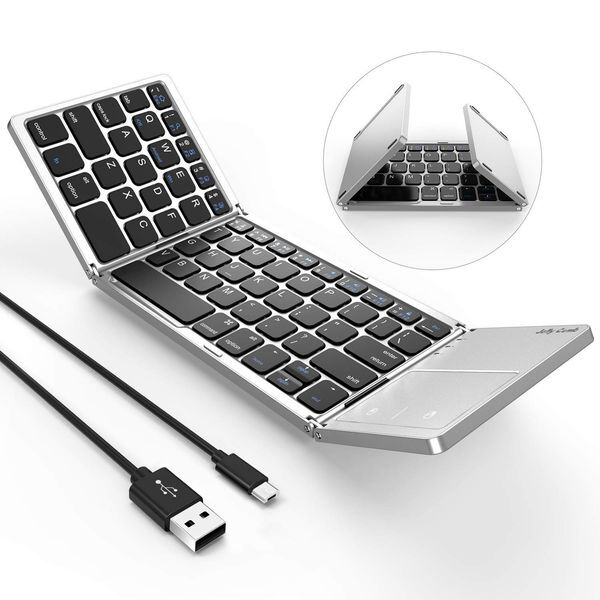 Adult: yes - Foldable Bluetooth Keyboard, Dual Mode USB Wired & Bluetooth Keyboard with Touchpad Rechargeable for Android,iOS,Windows Tablet Smartphone