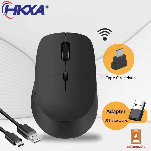 HKXA Type C Wireless Mouse Rechargeable Silent Click Ergonomic Mouse 3 DPI Adjustable with USB Adapter for Laptop PC MacbookM240725