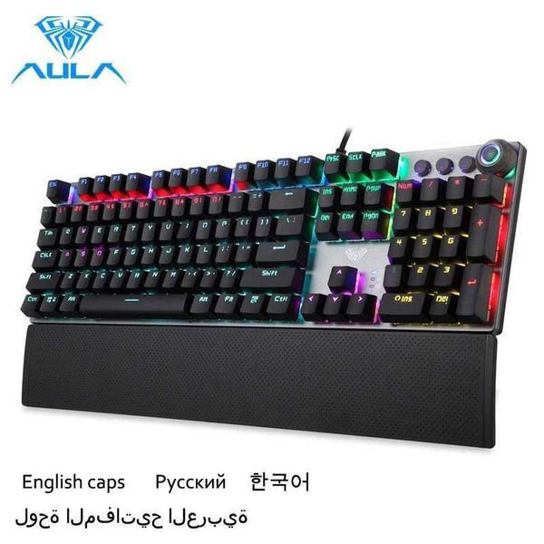 AULA F2088 Mechanical Gaming Full Key Programmable Macro Keyboard Anti-ghosting Switch Wire Mixed Light Korea Russian Arabic capM240715