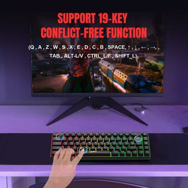 V200 Portable Gaming Keyboard RGB Colorful Backlit Keyboard 68 Keys Silence Keyboard Mechanical Wired KeyboardsZ240715
