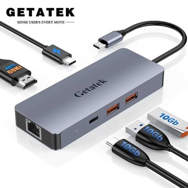 Getatek 6-in-1 USB C Hub Type-C to 4K 60HzUSB C 3.2 Docking Station PD 100W Adapter Ethernet Port Hub CL240905