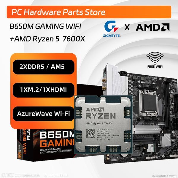 AMD Ryzen 5 7600x With GIGABYTE B650M GAMING WIFI Motherboard CPU Kit 7000 placa mae set For AMD B650 DDR5 7600X Processor