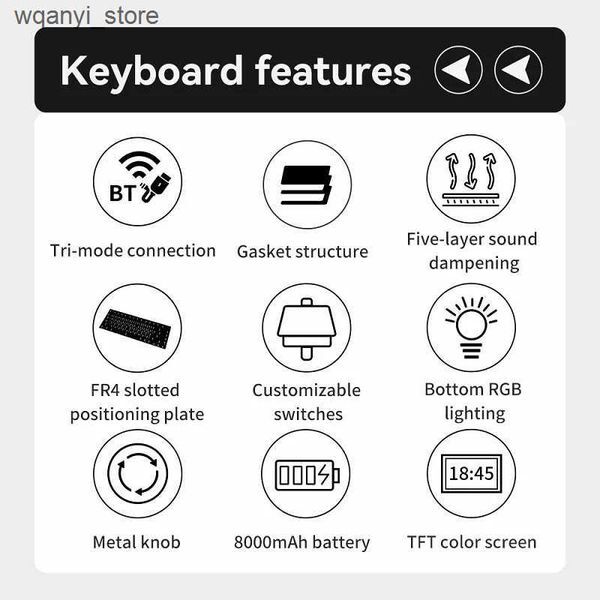 Keyboards Ajazz AK980 Mechanical Keyboard Color Screen 98 Key RGB Wireless Keyboard Game 8000mAh Suitable for PC Laptops L240910