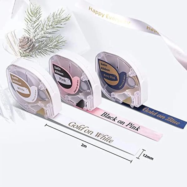 Phomemo P12 P12 PRO Label Maker Satin Ribbon Label Tape for Wedding Gift Wrapping Craft Work 12mmx2m 3 Pack Black on Pink 250121