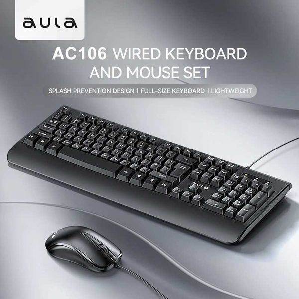 AULA AC106 Wired Keyboard Mouse Combo 104 keys 1200 DPI Keyboard Mouse Set for Windows PC Office Gamers X250203