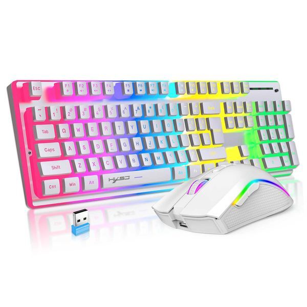 Rechargeable Wireless Pudding Keyboard and Mouse Combination Kit 2.4G USB RGB Backlit Keyboard and Gaming Mouse Kit X250203