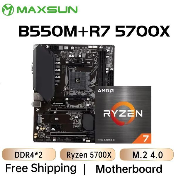 MAXSUN AMD B550M with Ryzen 7 5700X CPU Motherboard Kit 3.5GHz 8 Core 16 Thread Desktop Computer Components Gaming Mainboard
