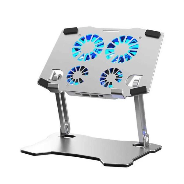 Laptop Stand Adjustable Aluminum Alloy Portable For Ipad For Macbook Cooling Bracket port Ergonomic Dual Fan Base For PcXJ220228