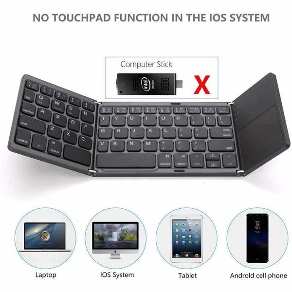 New portable mini triple fold wireless connections keyboard wireless foldable touchpad keyboard suitable for iOS Android Windows iPad tablets X250314