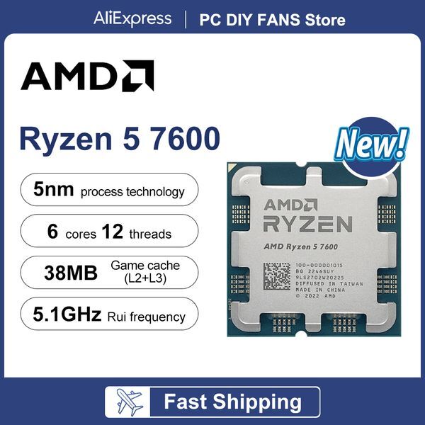 AMD Ryzen 5 7600 New R5 7600 6-Core 12-Thread 5.1GHz 5NM DDR5 CPU Integrated Graphics RDNA2 2CU Socket AM4 but without fan