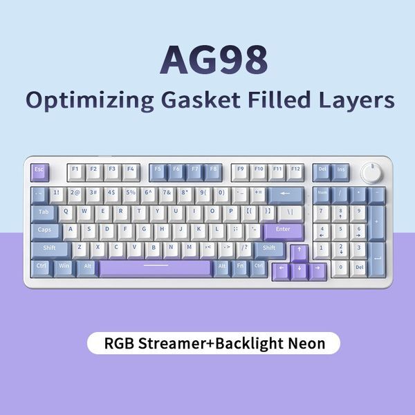 AG98 mechanical keyboard Gasket mixed light full key hot-swap gaming e-sports wired keyboard