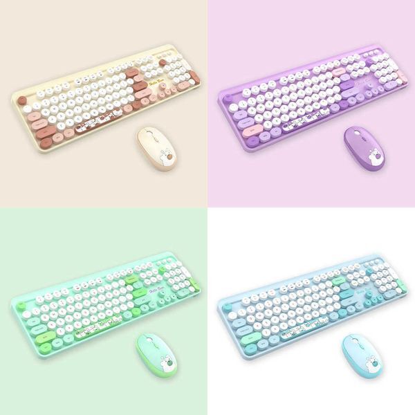 Combos 2023 New Cute Mute Wireless Keyboard Mouse Set Full Size Pink Apricot Blue Green Purple For Ipad Tablet PC Laptop Comput
