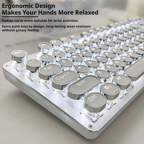 EWEADN TK950 Wireless Mechanical Keyboard 104 Keys White Backlit Round Keycaps Triple Mode BT/2.4G/Wired for Win/Mac Z250805