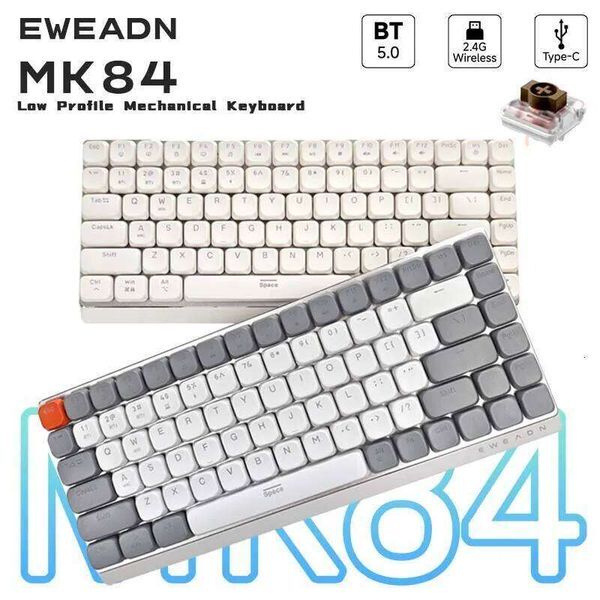 EWEADN Low Profile Gaming Mechanical silent Wireless Bluetooth mode Portable Slim Keyboard aluminum alloy panel