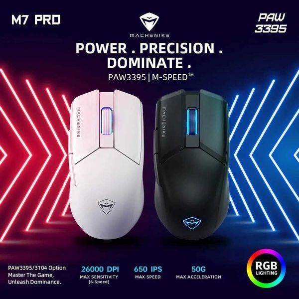 M7 PRO GAMING MOUSE USB WIRED 24GHz WIRELESS MOUSE PAW3395 26000DPI 650IPS 7 BUTTON 74G RGB FOR LAPTOP PC MOUSE GAMER Z250906