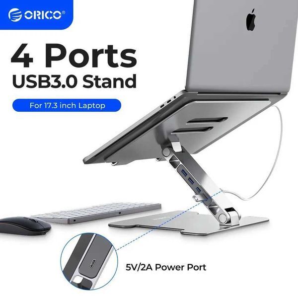 ORICO 4 Port USB30 Foldable Laptop Stand Aluminum Notebook Riser Desktop Laptop Cooling Stand for MacBookXJ250909