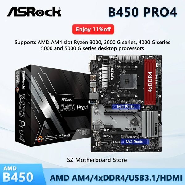 11off New B450 PRO4 BOX ASROCK kit Motherboard ATX AMD B450 Support CPU AMD Ryzen 5739 3600 3700X 3900X Socket AM4 DDR4 M2