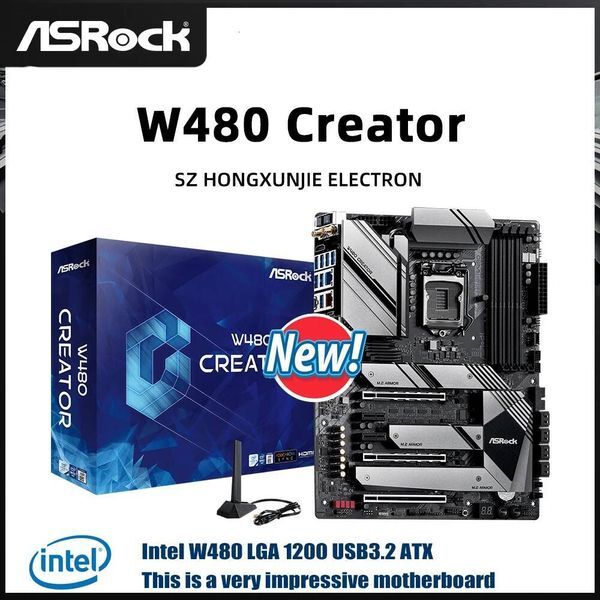 ASRock W480 Creator Motherboard Intel W480 LGA1200 Xeon W1200 10th Gen Core ECC DDR4 PCIe40 Thunderbolt3 10G LAN 4xM2