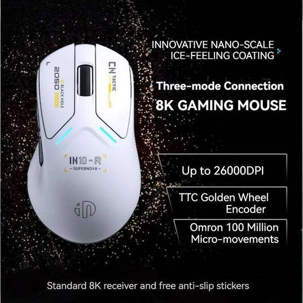 INPHIC In10r Wireless Three-Mode 8K Gaming Paw3395 Sensor Nano-Scale Ice-Feeling Coating 800Mah Lightweight Mouse