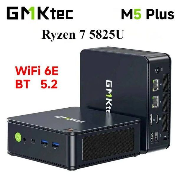 GMKtec M5 Plus Mini PC AMD Ryzen7 5825U DDR4 3200MTs Wifi6E BT52 Dual Fan Triple Display Desktop Gamer Computer Windows 11 Pro