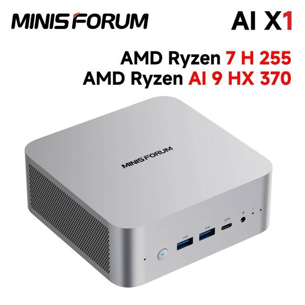 MINISFORUM AI X1 Mini PC AMD Ryzen AI 9 HX 370R7 255 Dual Channel DDR5 5600MHz Builtin Dual Speakers WiFi7 BT54 OCulink USB4