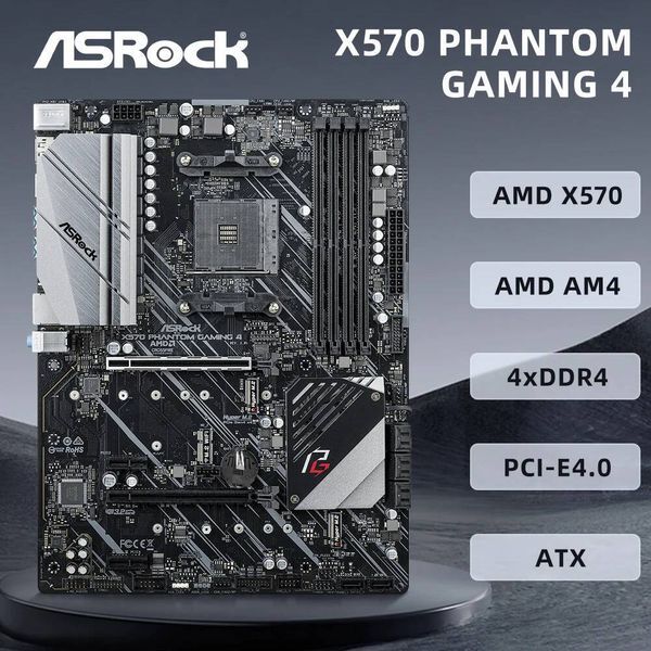 ASRock X570 PHANTOM GAMING 4 Motherboard Support 5500 5600G 5600X 5700X 5700x3D 5800x3D CPU 4xDDR4 128GB AMD AM4 ATX Mainboard