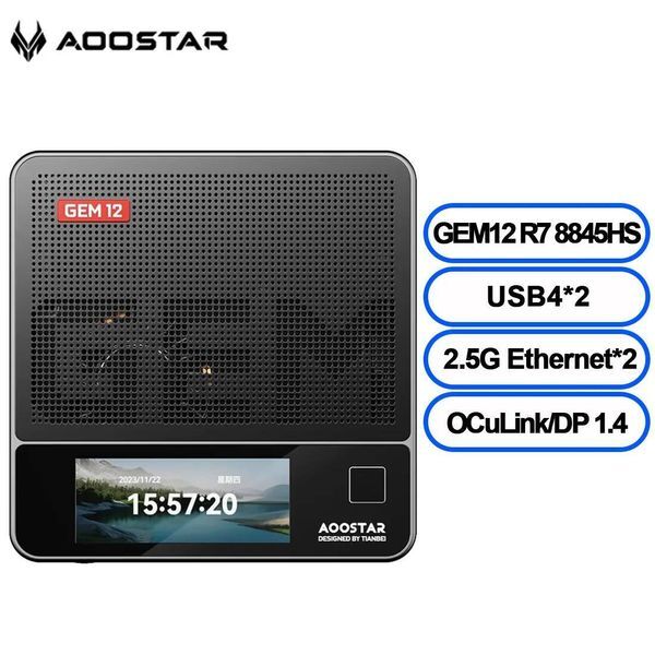AOOSTAR GEM12 PRO MAX Mini PC R7 8845HS Dual Channel DDR5 5600MHz WiFi 6 BT52 Gaming Desktop Computer with OCuiLinkUSB4DP