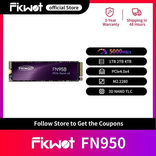 Fikwot FN950 SSD 1TB 2TB 4TB 5000MB/s PCIe40x4 NVMe Up to M2 2280 SSD Hard Drive Internal Solid State Drive for PS5 Laptop PC