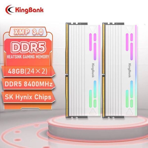 KingBank 48GB 24Gx2 White RGB DDR5 8400MHz Memory Kit CL38 Hynix M die High-Speed Computer RAM with LED Lights