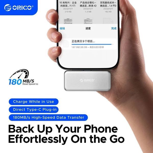 ORICO FlashPod 256GB MINI Portable SSD ProRes with Direct Plug PD 100W Fast Charging for Dashcam Mobile Mac PC iPhone 16/15
