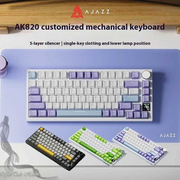 Ajazz Ak820 Mechanical Keyboard Custi Wired/Wireless 3-Mode Hot-Swap Soft Gasket Structure Rgb Backlit 75 Layout Portable Y251120