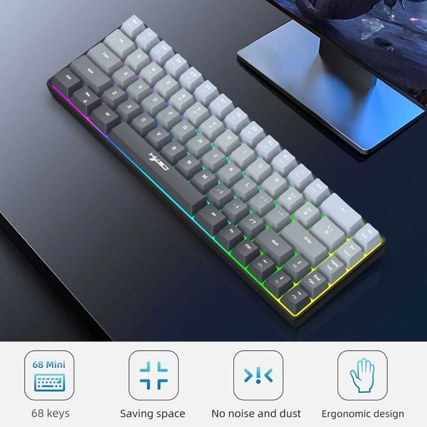 Gaming Keyboard with RGB Backlit68 key Cpact Portable Ergonic Design for PC/ Gamers and Business Travelers Y251120