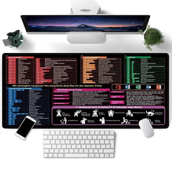 German Excel/Word/Windows/PPT Cheat Sheet Mouse pad Cputer Keyboard Pad for Off Workers Students Off Desk Mat Y251120