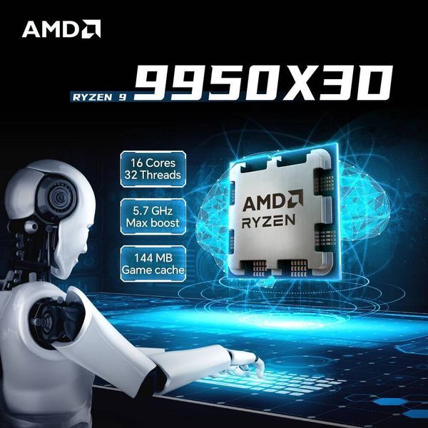 AMD Ryzen 9 9950X3D 16-Core 32-Thread New CPU Processor 57GHz 144MB Cache TDP 170W R9 9950x3d Socket AM5 no fan