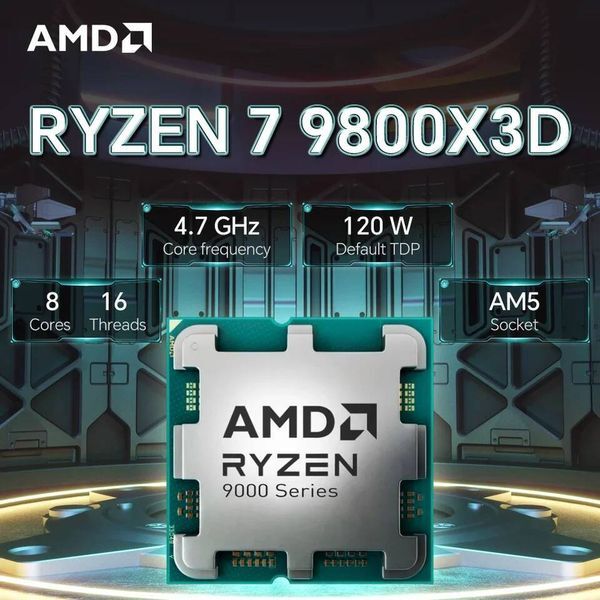 AMD Ryzen 7 9800X3D CPU Processor 8C/16T 120W up to 52 GHz 3D V-Cache L3 96M Gaming CPU