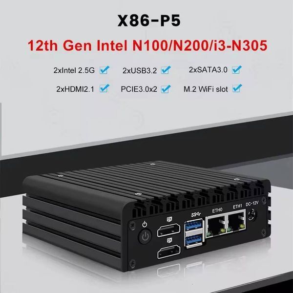 Topton 12th Gen X86 P5 Super Mini Router Intel i3 N355 N150 DDR5 Firewall PC 2x i226-V 25G LAN Fanless Mini PC Proxmox Server