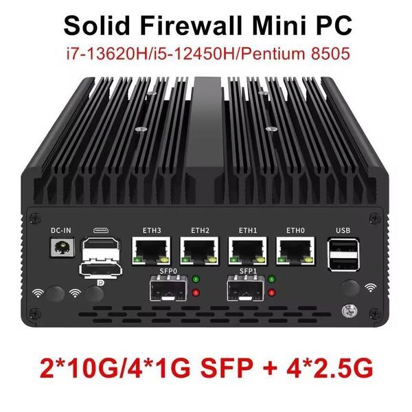 Topton Solid Firewall Computer Intel i7 13620H i5 12450H 8505 425G Nics 210G or 41G SFP 2DDR5 NVMe Industrial Mini PC Host