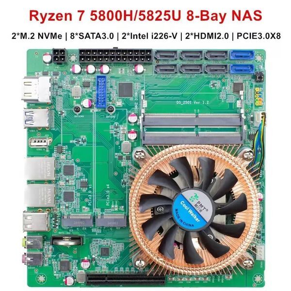 Topton N21 8-Bay NAS Motherboard with AMD Ryzen 7 5800H/5825U - 8SATA 2NVMe 225G LAN 1PCIE30 8X 2DDR4 - Gaming Firewall
