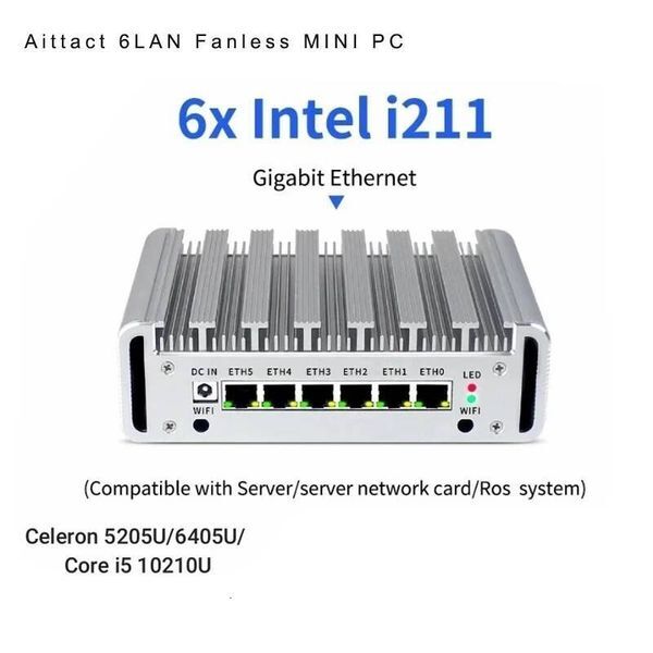New 25G LAN Core i5 10210U Celeron J4124 6Intel i225 Mini PC Fanless Industrial Soft Router PfSense Firewall Appliance ESXI 4K