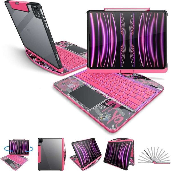 molosicars Case with Pencil Holder for iPad Pro 12.9-inch 3rd/4th/5th/6th Gen 2018-2022, 360? Rotating Multi-Touch Trackpad & 7-Color Backlit Wireless Keyboard