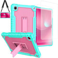 Doemoil Phone Case for T-Mobile Revvl Tab 2025 Release 10.1inch Hybrid Shockproof Protective Cover Hard Shell Built-in Stand Shoulder Strap Green/Pink + 2 Glass