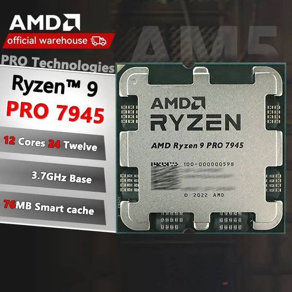 New AMD Ryzen 9 PRO 7945 37 GHz 12-Core 24-Thread CPU 5NM L364M 100-000000598 Socket AM5 but without cooler