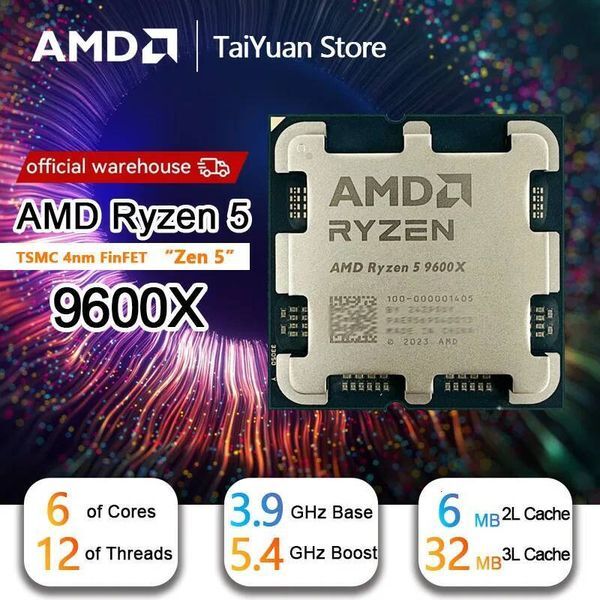 AMD Ryzen 5 9600X CPU R5 9600X Processor 54GHz 6-Core 12-Thread 38MB Game Cache 4NM TDP 65W Socket AM5 Zen 5 New but no fan