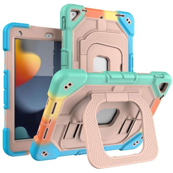Suitable for iPad 10.2 7-8-9 Generation 3-in-1 Silicone + PC Shockproof Anti-drop Children's Large Stand with Strap