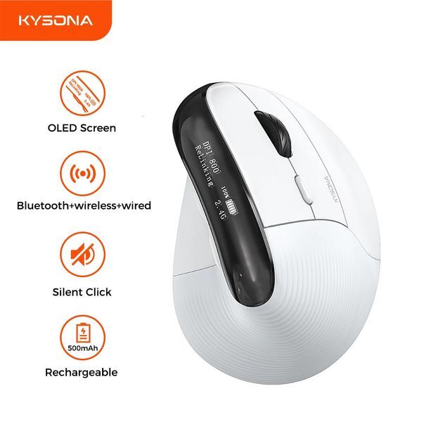 Kysona EM11 Pro Wireless Mouse Vertical 24G Ergonomic 4000DPI 6 Mute Buttons OLED Screen for Tablet Laptops Computer PC Mice 260112